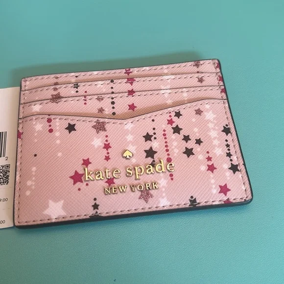 ♠️Kate Spade Staci Twinkle Stars Small Slim Card Holder Case Wallet Pink NWT - Picture 2 of 5